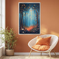 a painting on a wall of a forest