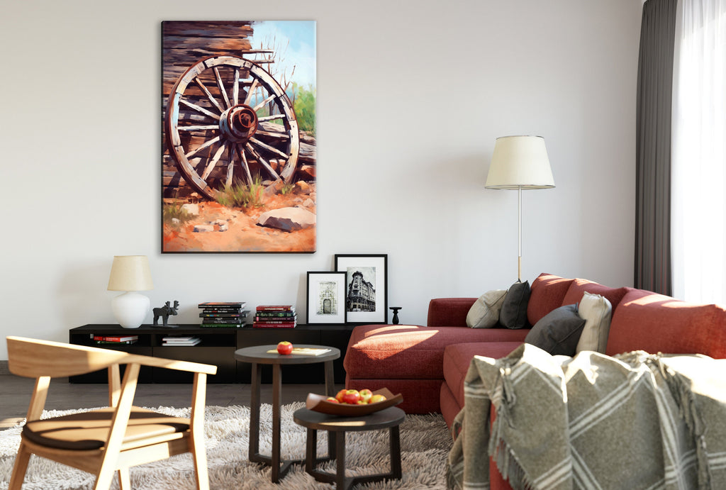 Wagon Wheel Painting - Vintage Rustic Canvas Wall Art | Gallery Wrapped Ready to Hang