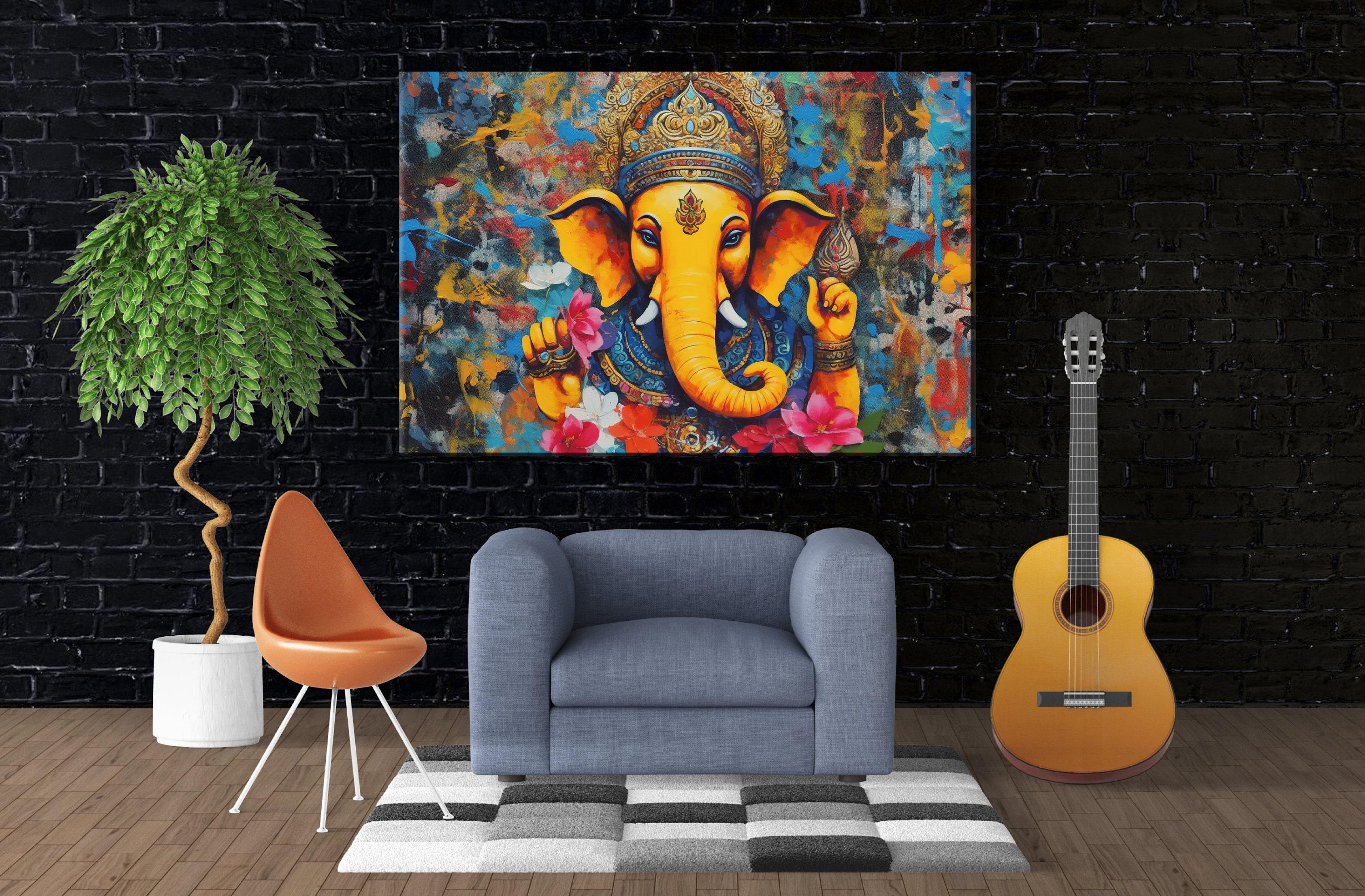 Ganesha Canvas Print - Hindu God Wall Art | Large Canvas Art, Spiritual Painting