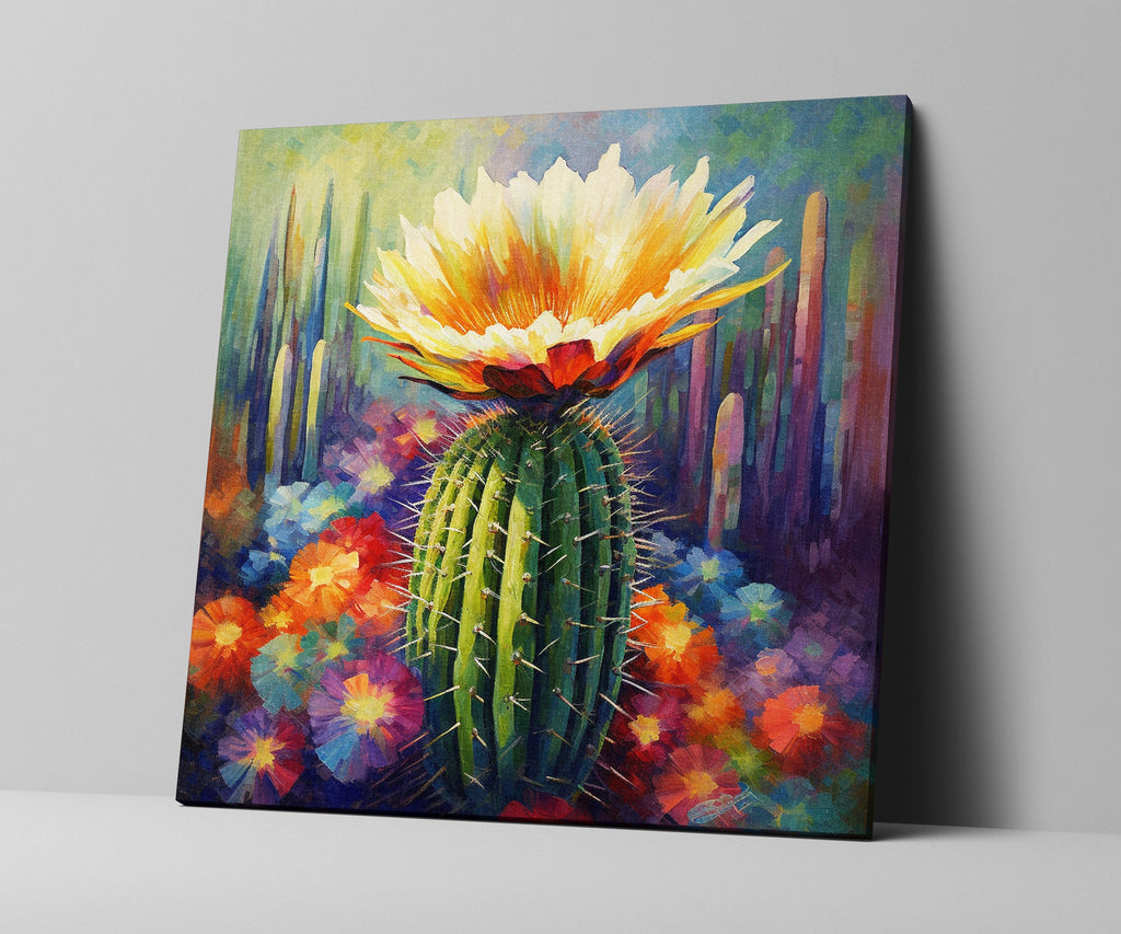 Saguaro Cactus Bloom Painting – Large Gallery Wrapped Canvas Wall Art, UV Coated Print