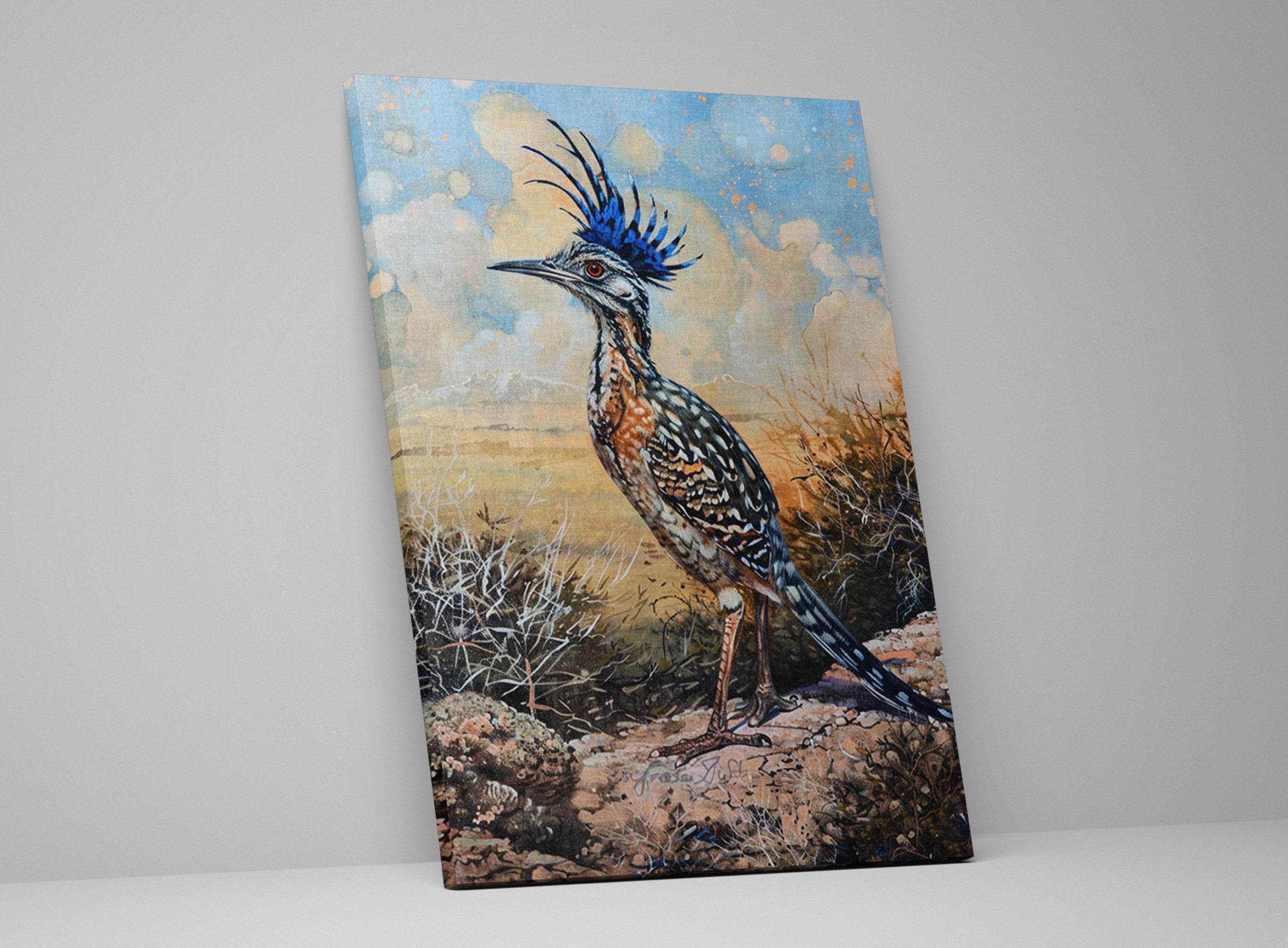 Desert Roadrunner Painting - Southwest Wall Art | Large Canvas Print, Ready to Hang