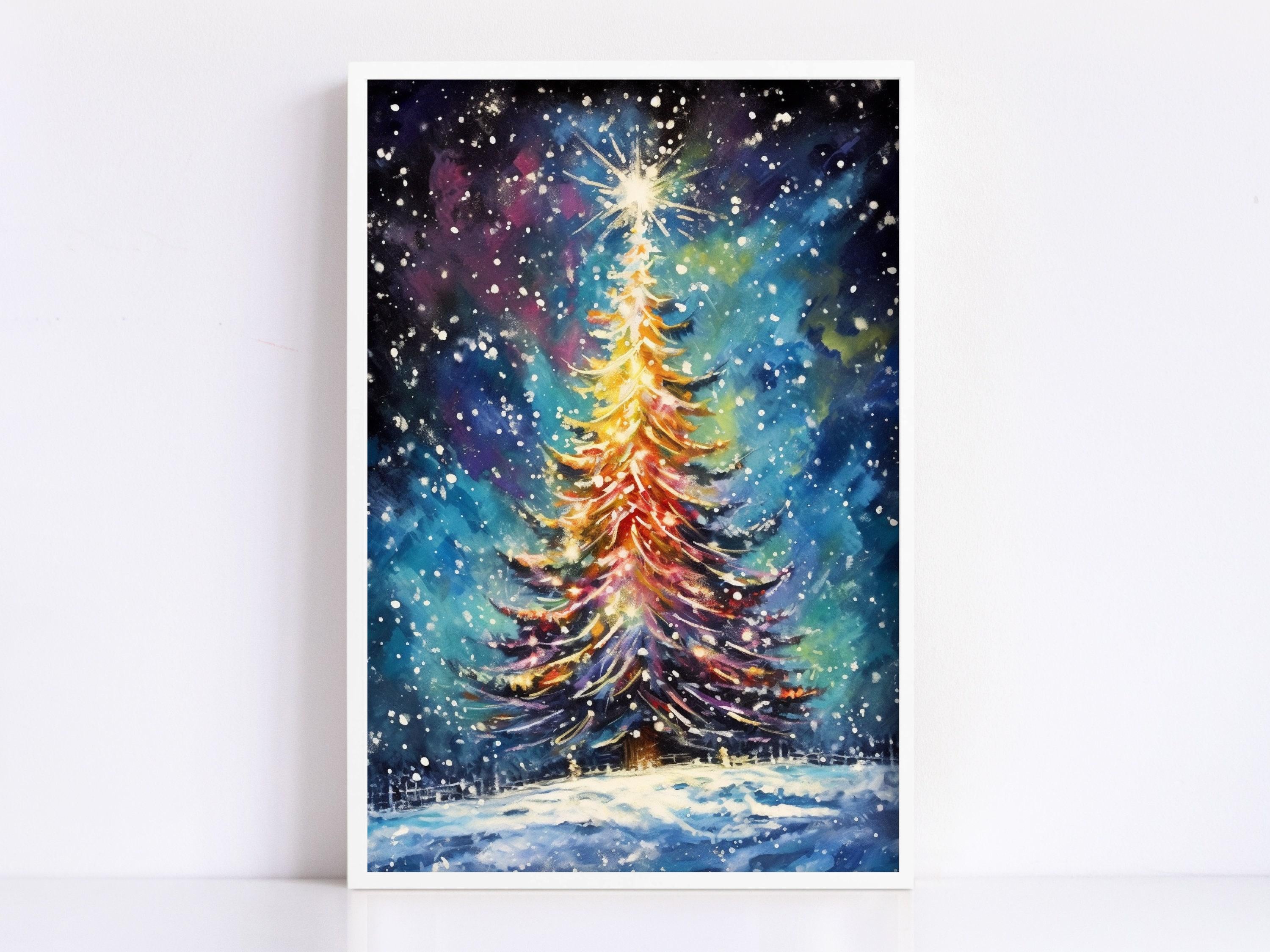 Magical Christmas Tree Watercolor - Holiday Wall Art, Giclee Print on Canvas, Artist Paper, Watercolor Paper, Available in Extra Large Sizes