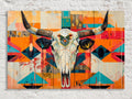 Native Cow Skull Art – Southwest Native Art on Extra Large Gallery Wrapped Canvas