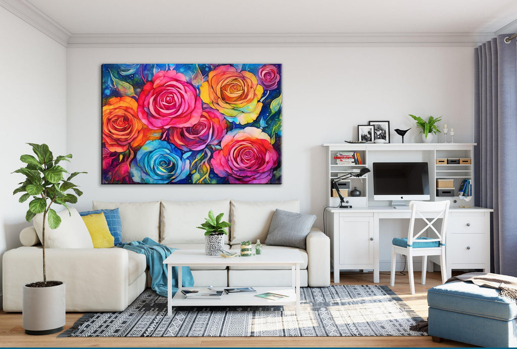 Modern Rose Wall Art - Vibrant Floral Canvas Art | Large Canvas Print