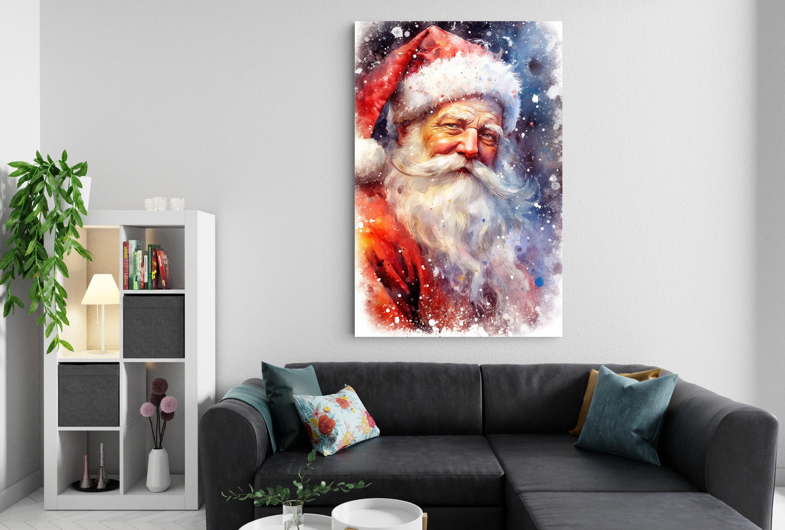 Santa Claus Watercolor Print - Cozy Holiday Art, Giclee Print on Canvas, Artist Paper, Watercolor Paper, Available in Extra Large Sizes