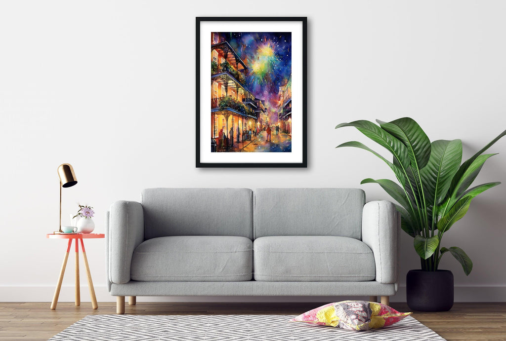 Vibrant Mardi Gras Night Celebration Watercolor –  Giclee Print on Canvas, Artist Paper, Watercolor Paper, Available in Extra Large Sizes