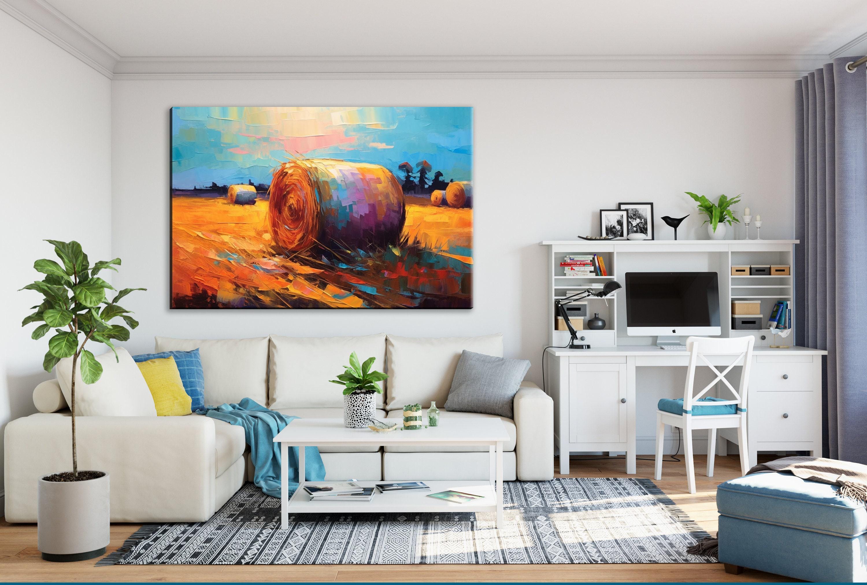 Hayfield Farm Landscape Art - Autumn Harvest Canvas | Large Rustic Wall Decor