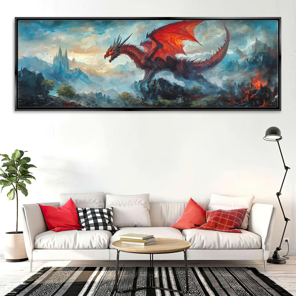 a living room with a couch and a painting on the wall