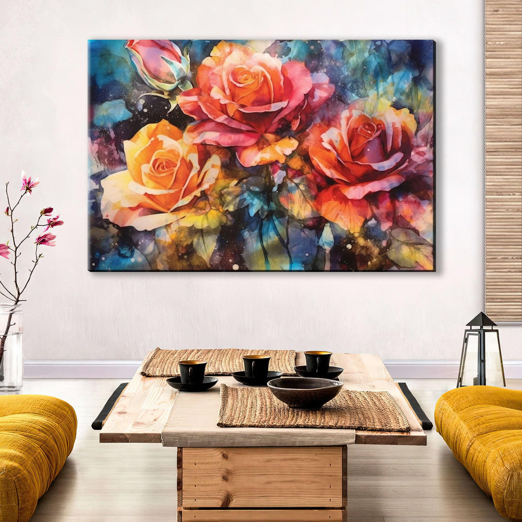 Yellow Orange Roses Art - Large Canvas Wall Art | Vibrant Floral Artwork
