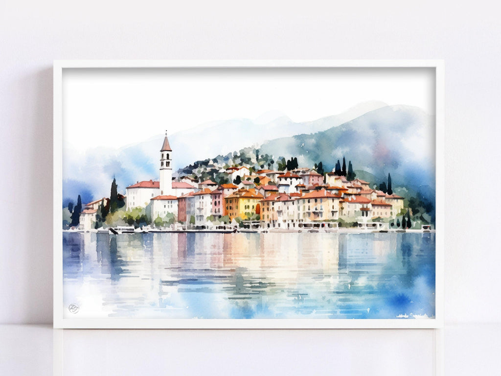 Lake Como Serenity: Bellagio Italy Watercolor Art, Giclee Print on Canvas, Artist Paper, Watercolor Paper, Available in Extra Large Sizes