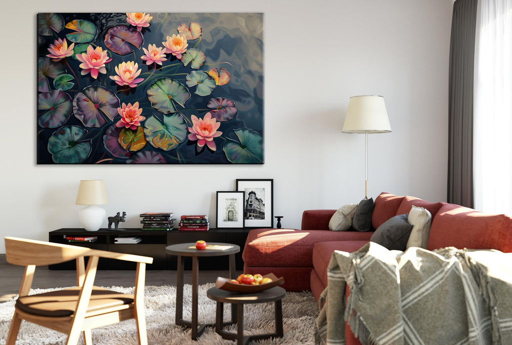 Water Lilies Canvas Art – Gallery Wrapped Canvas | Extra Large Botanical Wall Art Print