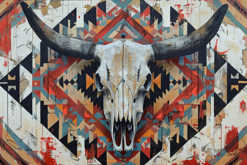 Cow Skull Wall Decor – Extra Large Canvas Art | Tribal Skull Canvas Ready to Hang