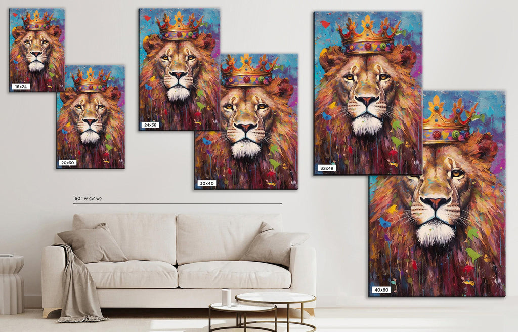 Lion Canvas Art – Large Gallery Wrapped Canvas with Majestic Lion Crown Painting