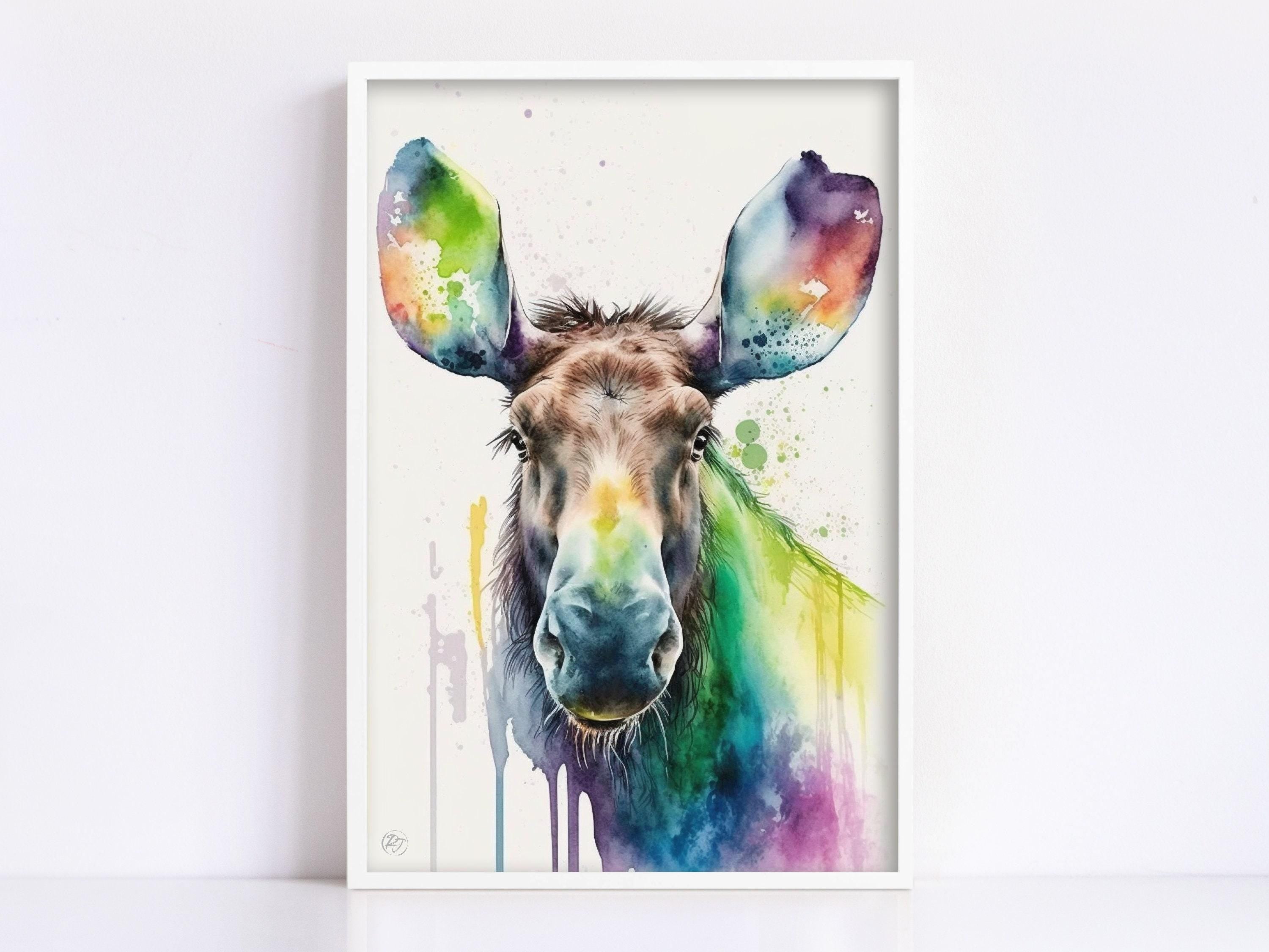 Majestic Moose: Watercolor Moose Wall Art Print, Giclee Print on Canvas, Artist Paper, Watercolor Paper, Available in Extra Large Sizes