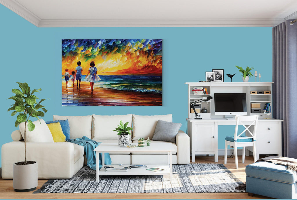 Beach Canvas Print – Vibrant Oil Painting of Children Playing | Gallery Ready Art