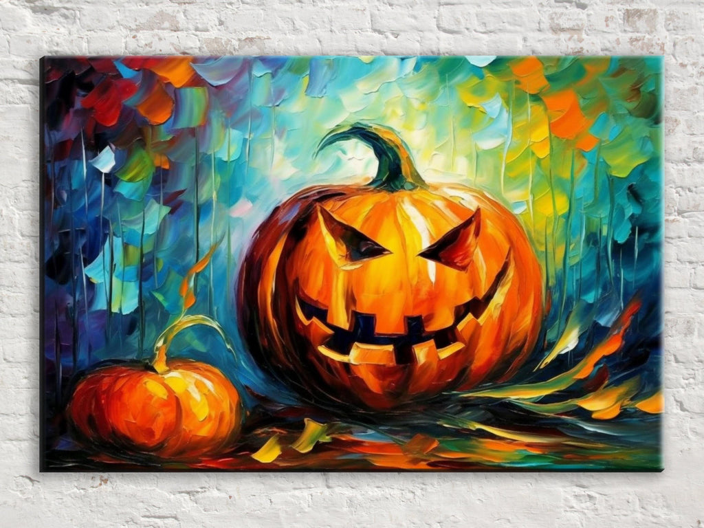 Halloween Pumpkin Wall Art – Large Jack O Lantern Canvas | Festive Pumpkin Art