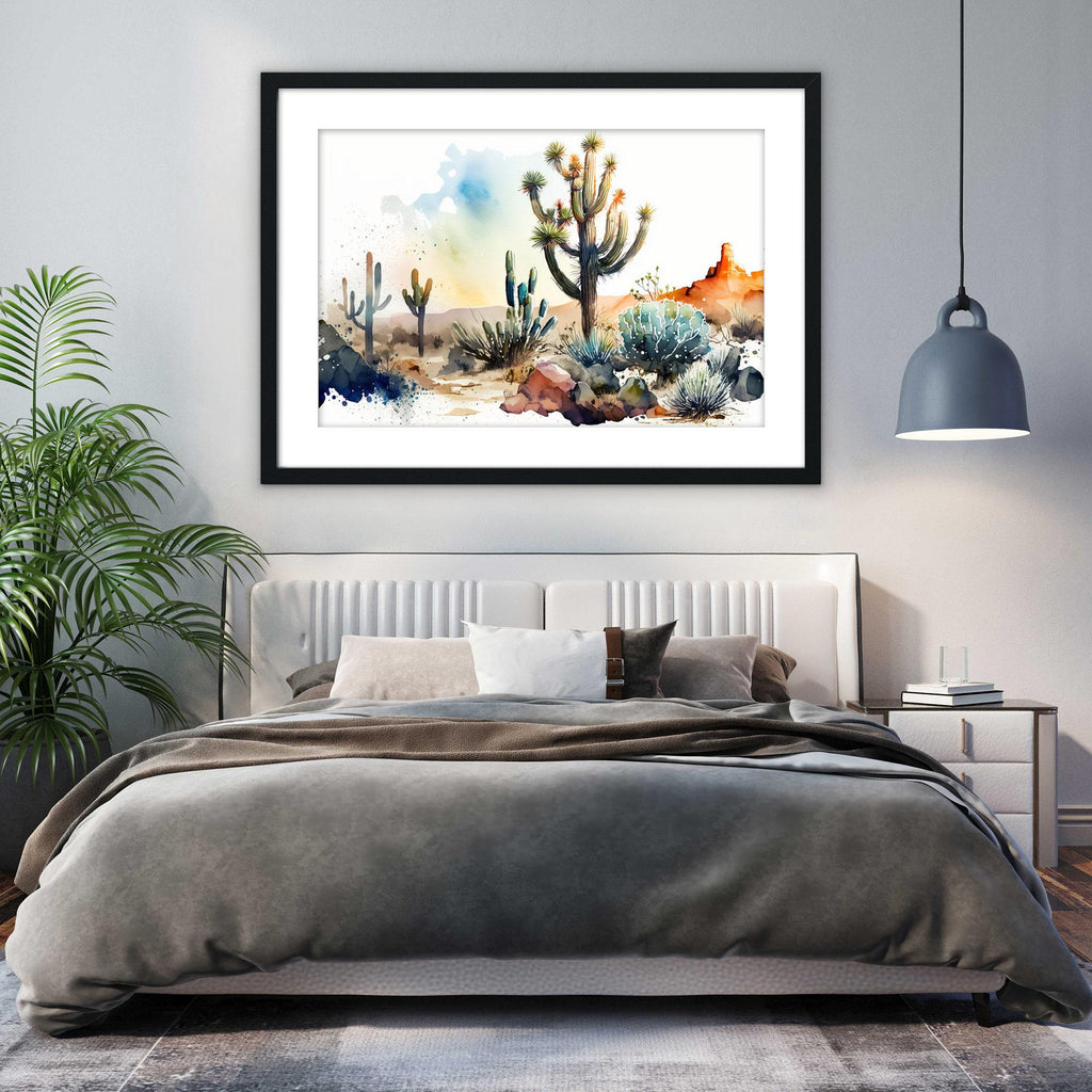 Serenity in the Sands: Watercolor Desert Painting, Giclee Print on Canvas, Artist Paper, Watercolor Paper, Available in Extra Large Sizes