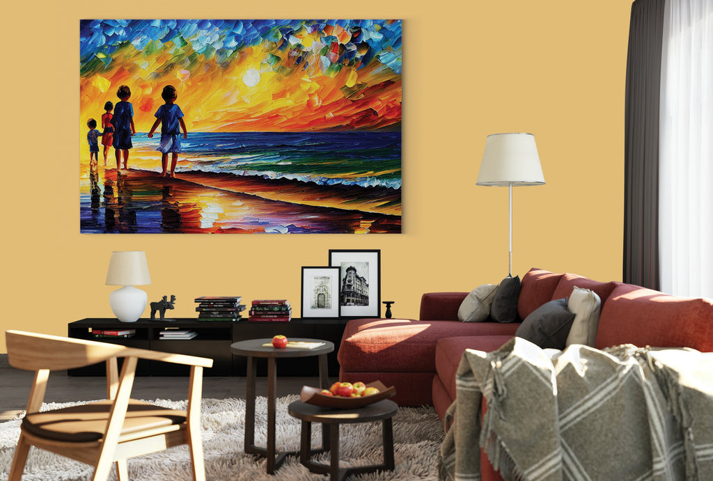 Kids Canvas Print – Vibrant Beach Oil Painting Reproduction | Colorful Wall Art