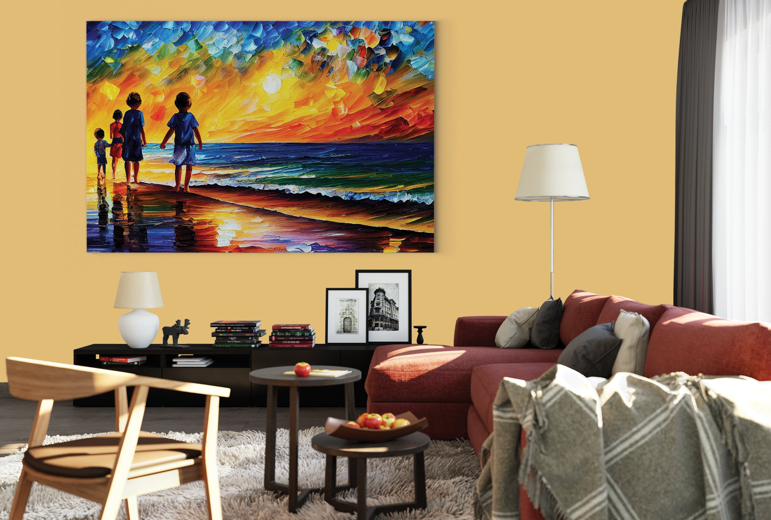 Kids Canvas Print – Vibrant Beach Oil Painting Reproduction | Colorful Wall Art