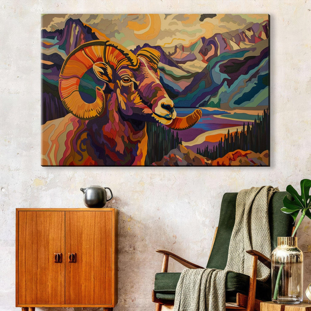 Bighorn Sheep Canvas – Vibrant Canyon Sunset Art | Gallery Wrapped, Ready to Hang