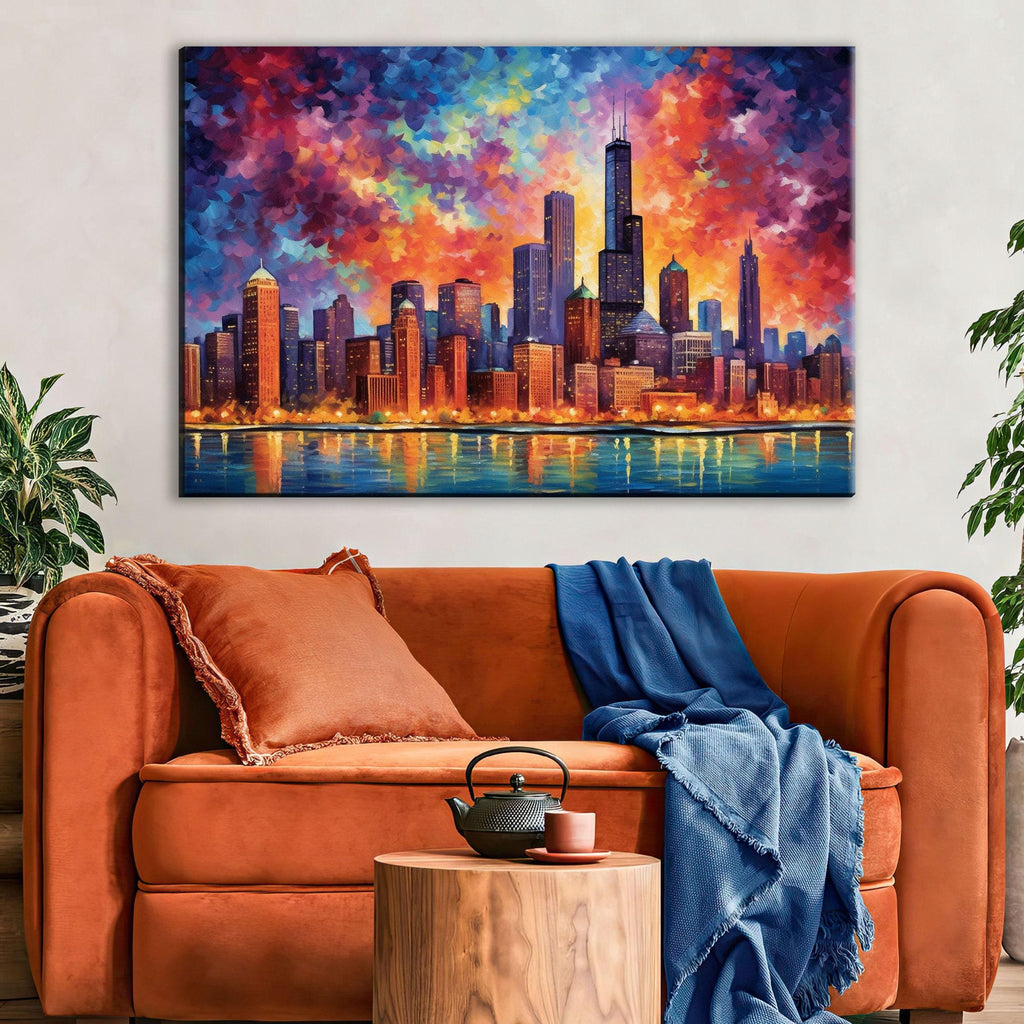 Chicago Skyline Canvas - Modern Cityscape Wall Art | Large Vibrant Canvas