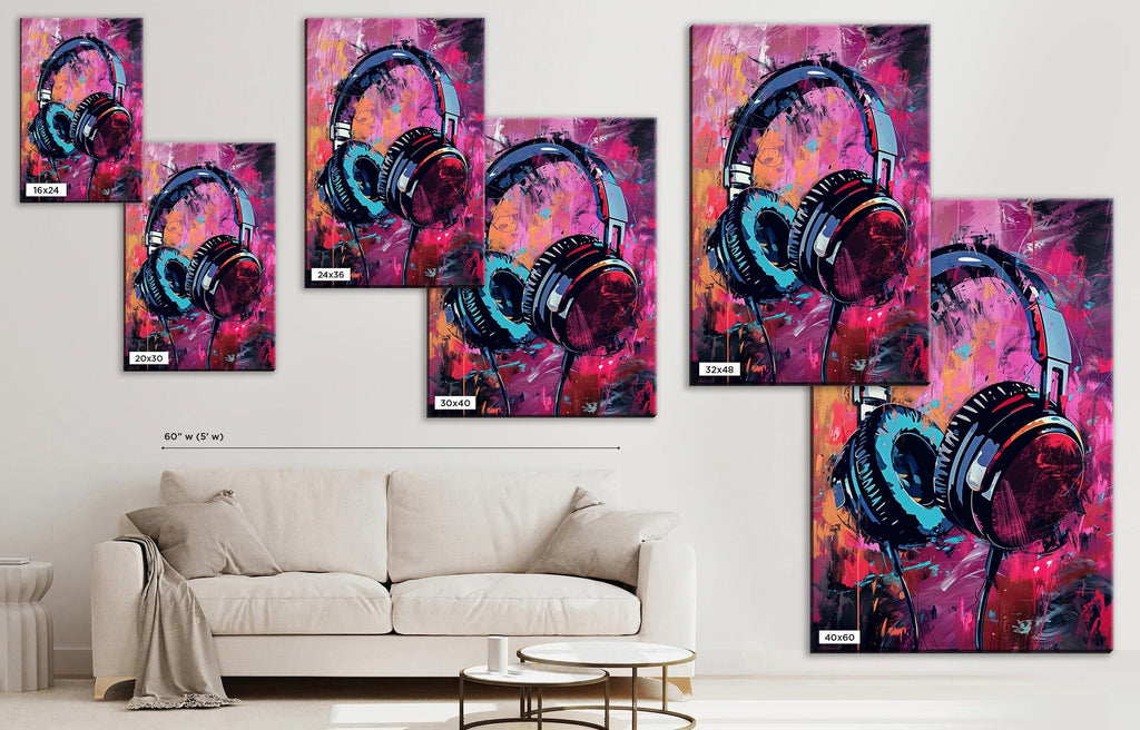 Headphones Wall Art – Modern Music Decor | Vibrant Canvas Wall Art Print