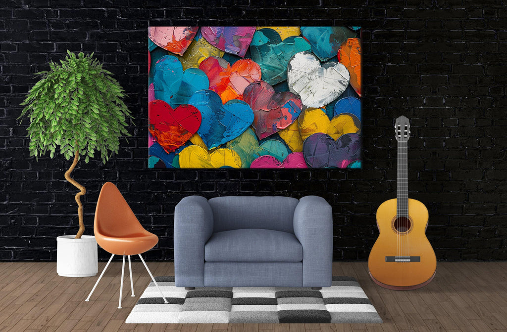Colorful Heart Canvas - Large Canvas Prints | Vibrant Heart Painting, Ready to Hang Art