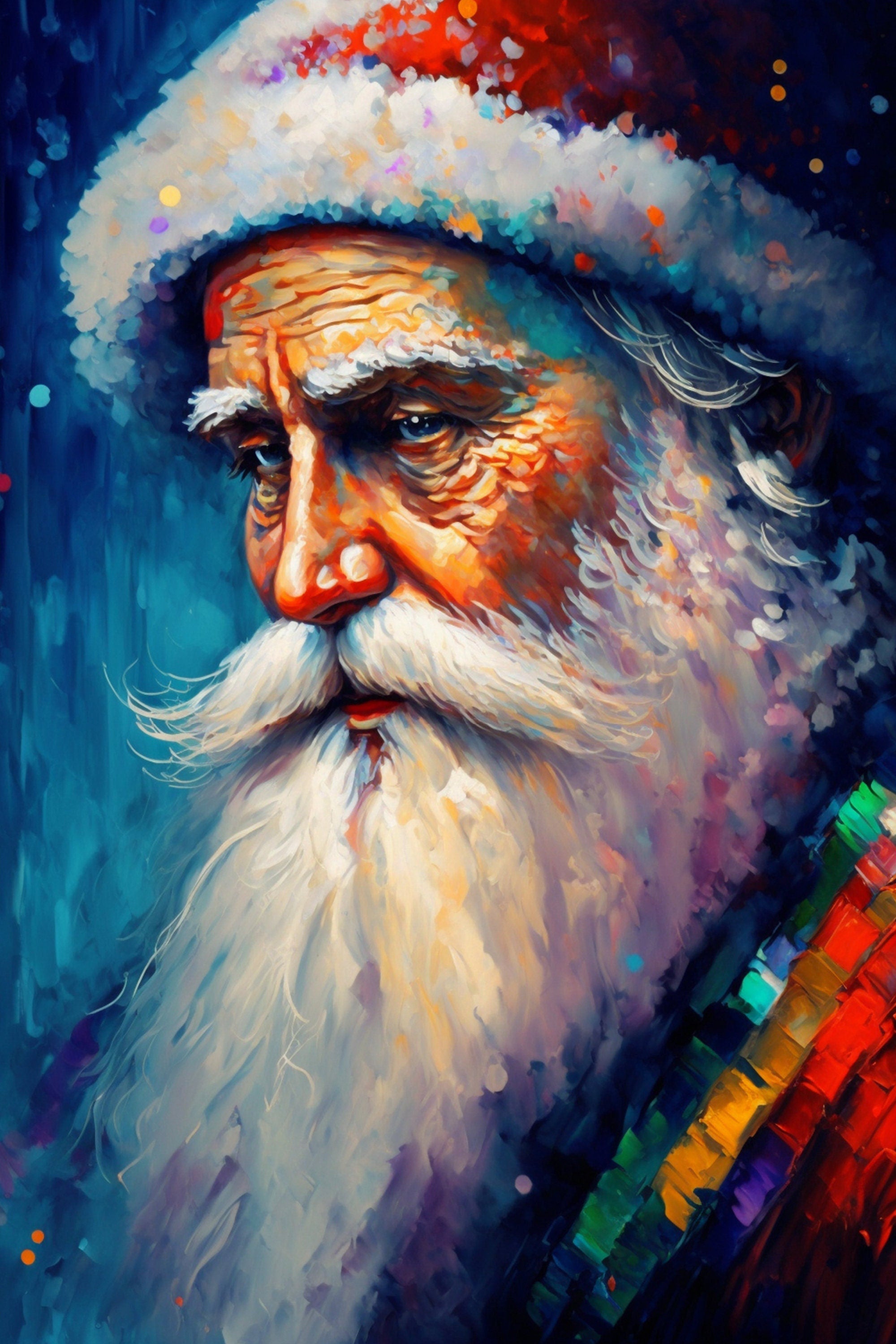 Santa Claus Wall Art - Christmas Canvas Print With Wooden Frame & Scratch Resistant Coating