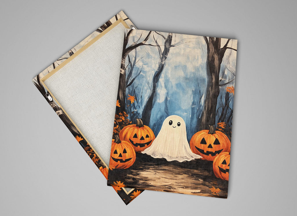 Halloween Ghost Art - Extra Large Wall Art | Cozy Pumpkin Canvas, Ready to Hang
