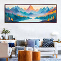 a living room with a couch and a painting on the wall
