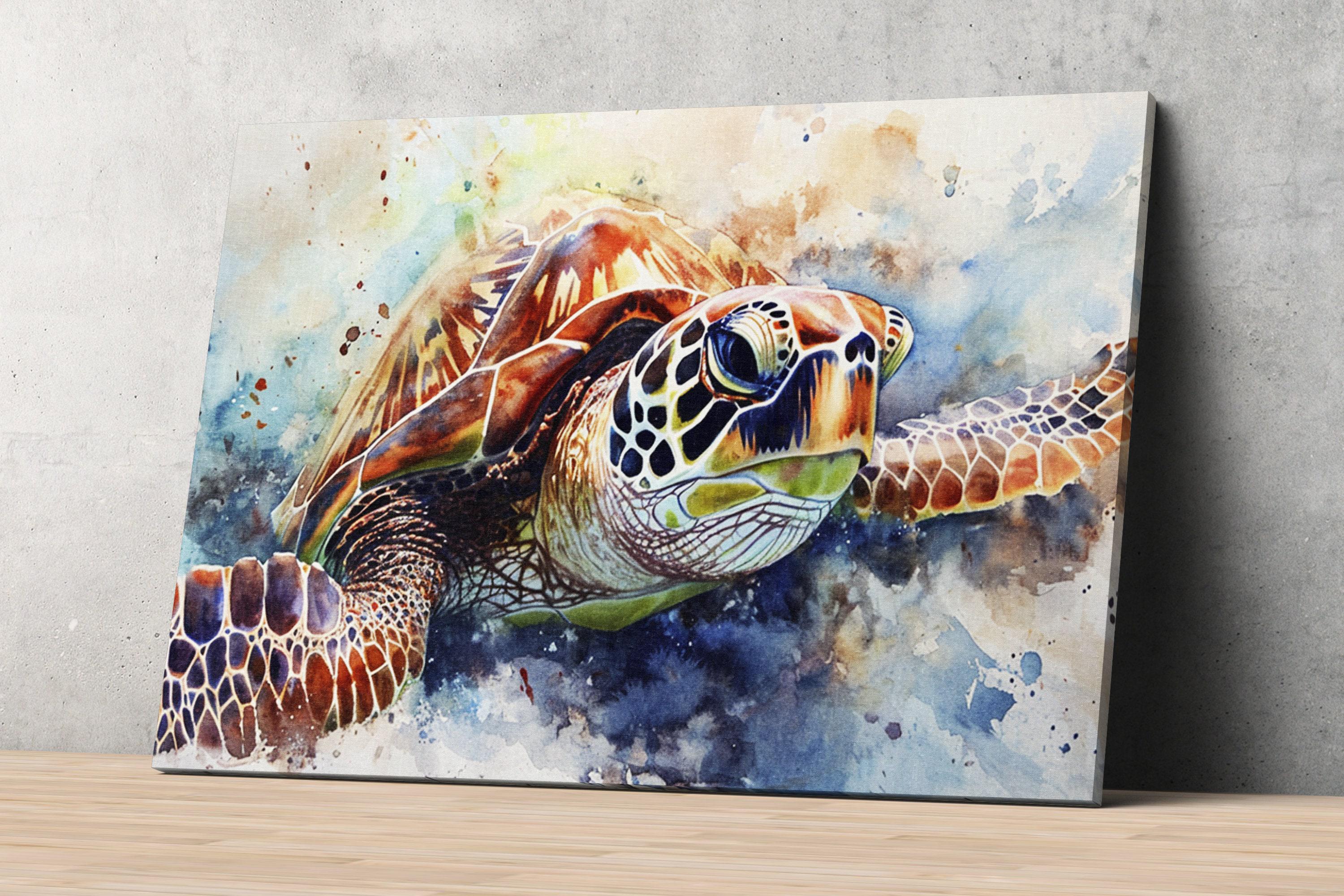 Playful Sea Turtle Watercolor Wall Art, Giclee Print on Canvas, Artist Paper, Watercolor Paper, Available in Extra Large Sizes