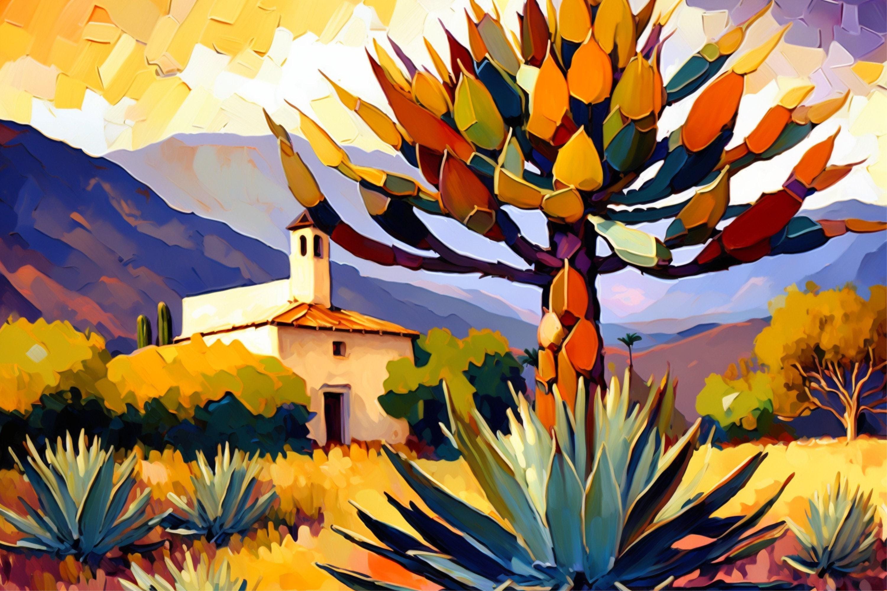 Southwest Desert Art - Agave Cactus Canvas | Vibrant Desert Landscape Painting