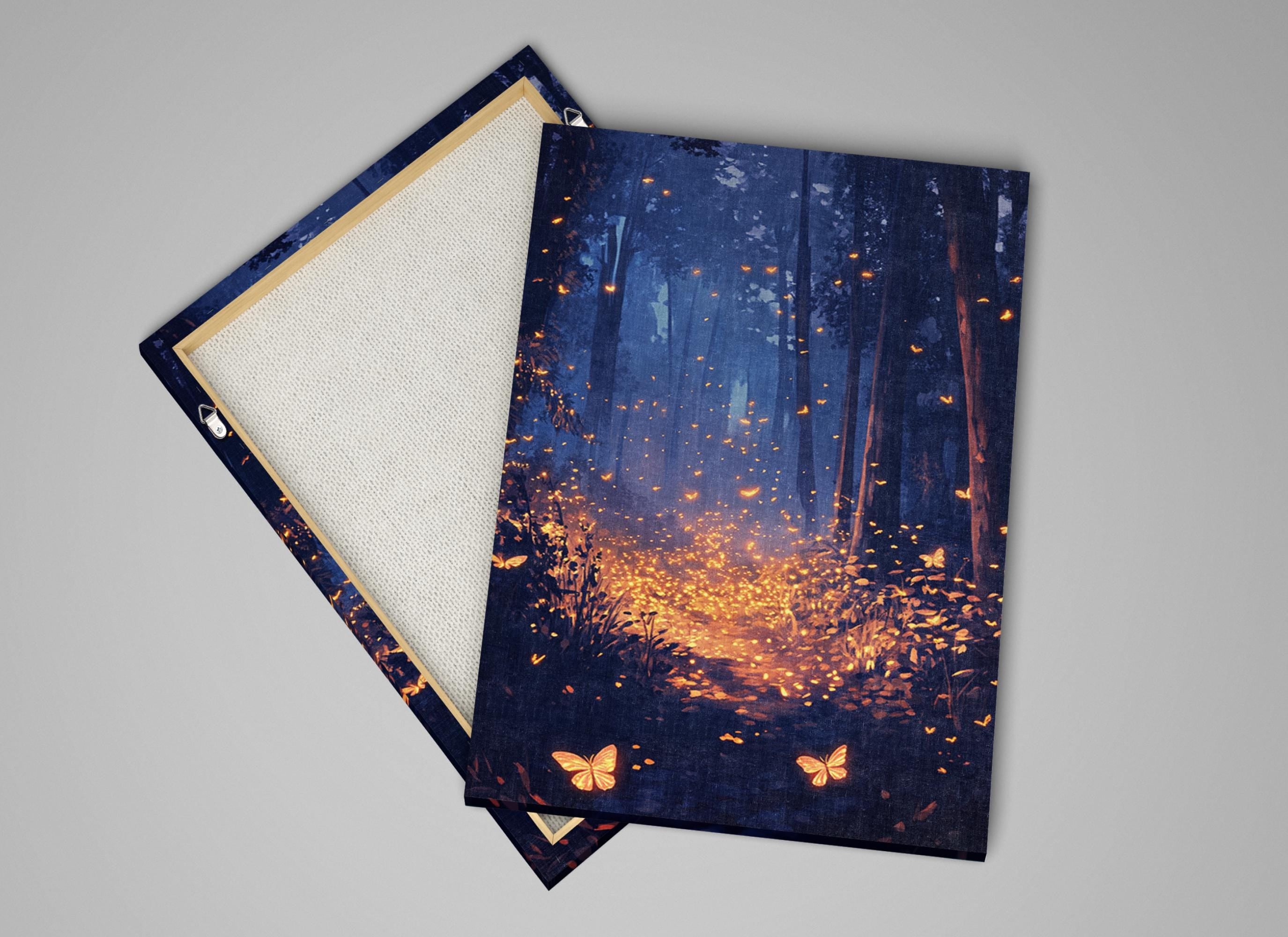 a picture of a path in the woods with butterflies on it