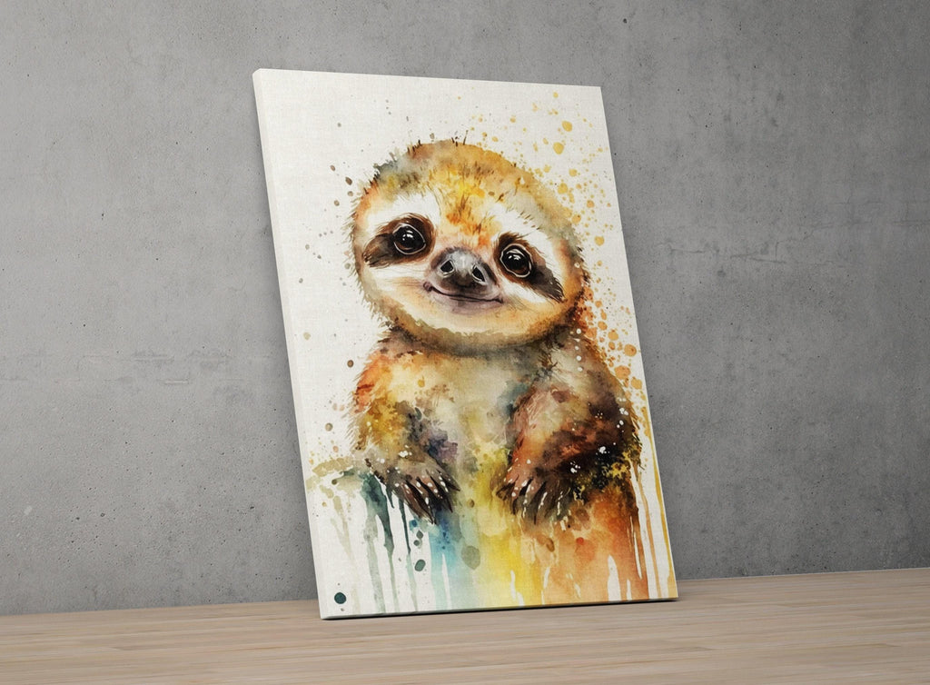 Wildlife Serenity: Sloth Watercolor Painting, Giclee Print on Canvas, Artist Paper, Watercolor Paper, Available in Extra Large Sizes