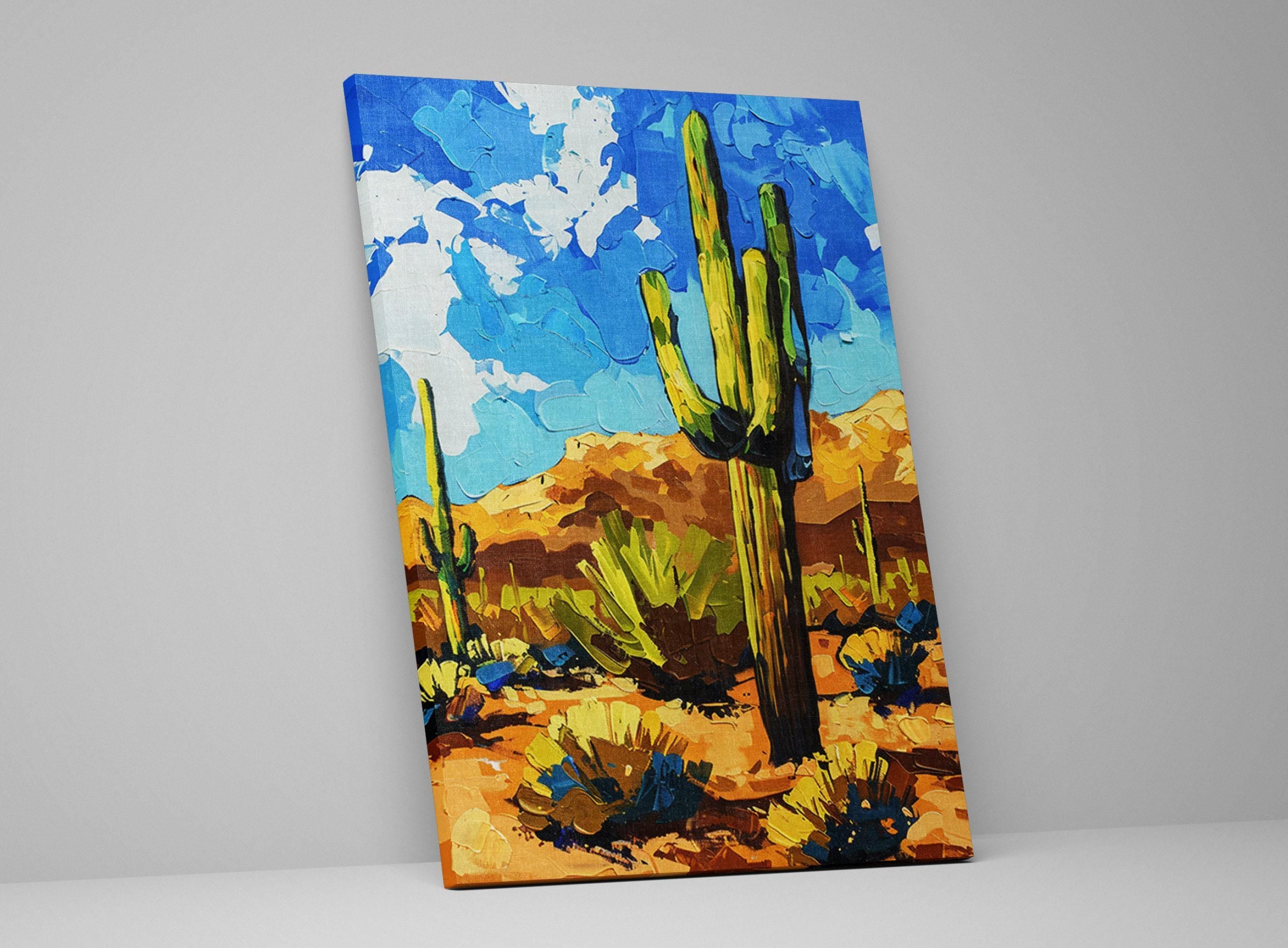 Lone Saguaro Cactus – Desert Landscape Art | Gallery Wrapped Canvas, Extra Large Wall Art