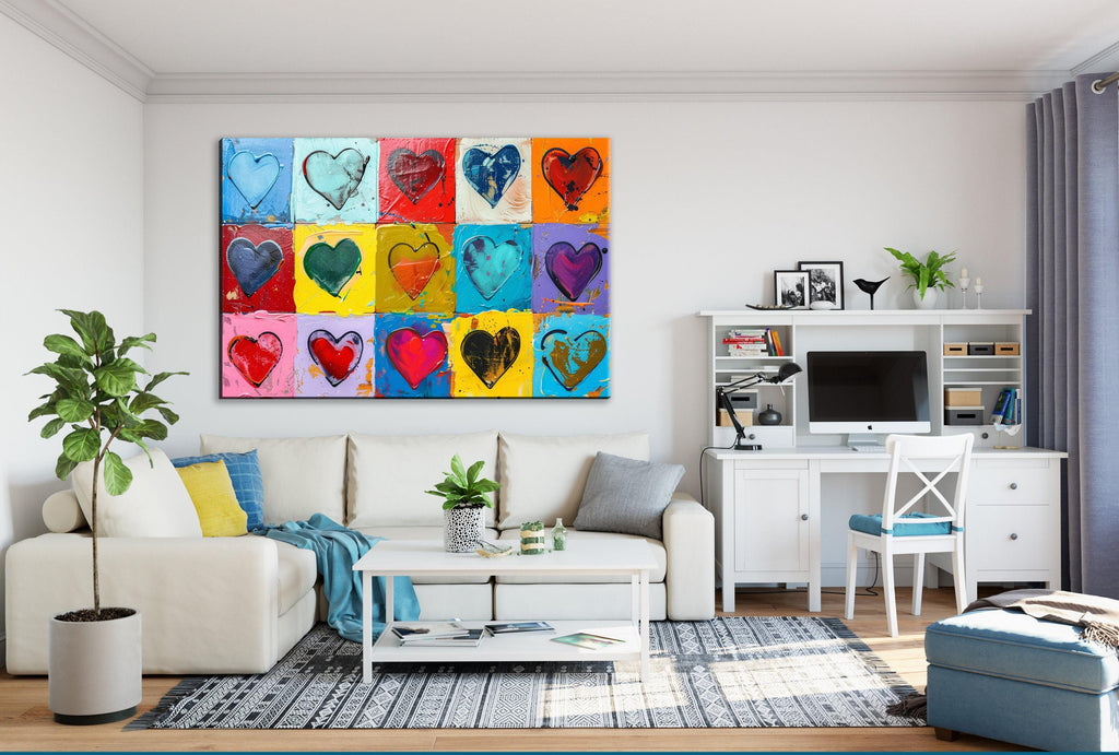 Abstract Heart Painting – Extra Large Gallery Wrapped Canvas | Colorful Hearts Art