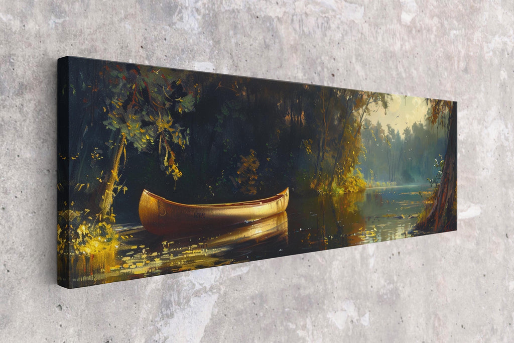a painting of a canoe on a wall
