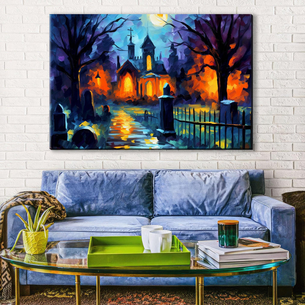 Halloween Wall Art - Spooky Graveyard Large Canvas Print | Gallery Wrapped Artist Canvas