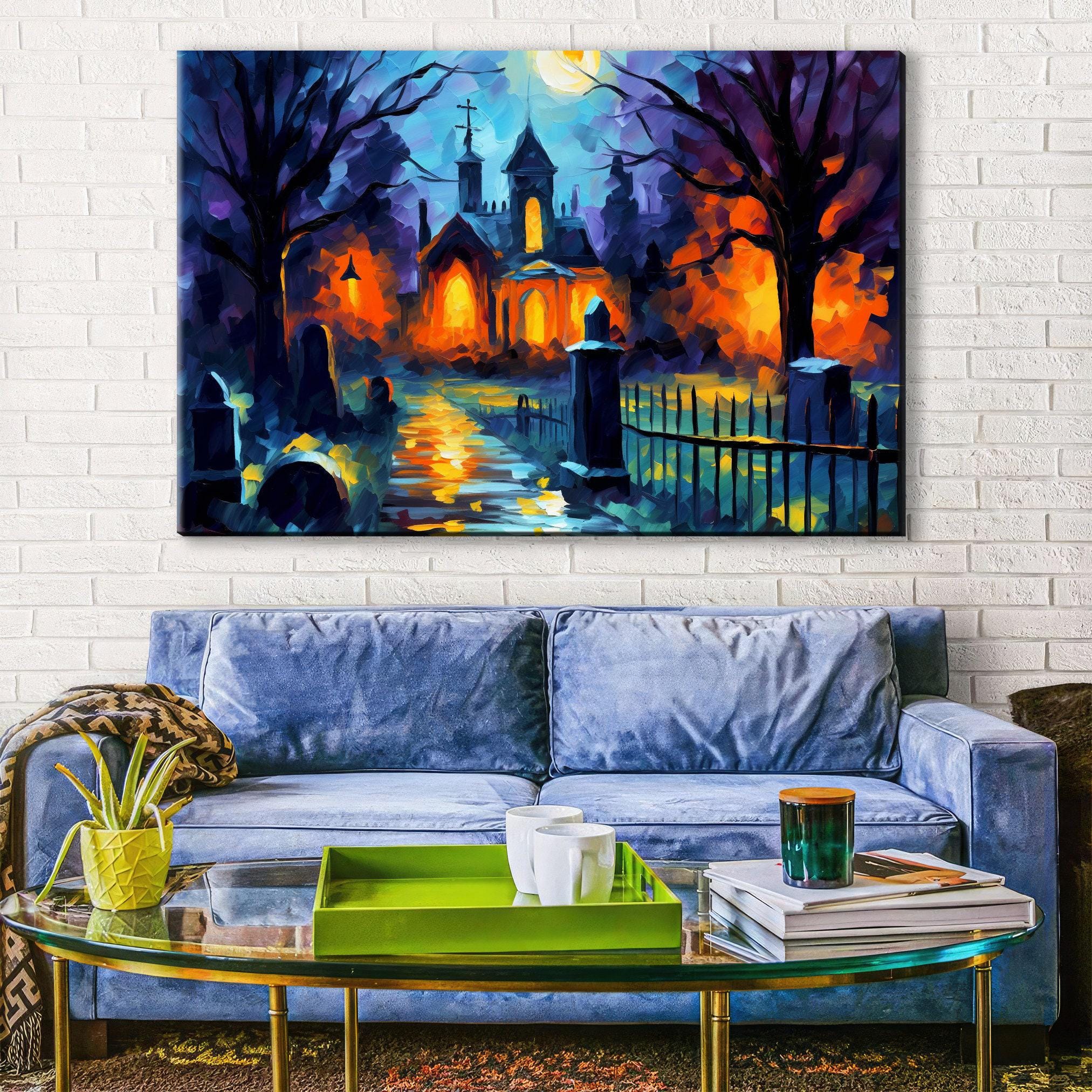 Halloween Wall Art - Spooky Graveyard Large Canvas Print | Gallery Wrapped Artist Canvas