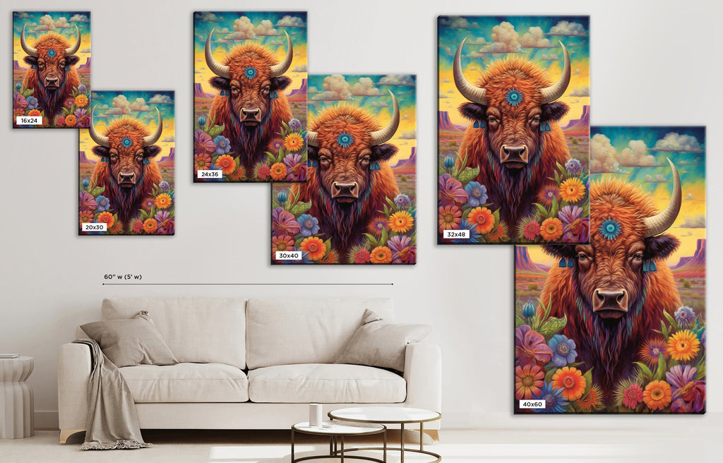 Bison Wall Art - Western Theme Painting | Yellowstone Bison Portrait Canvas Print