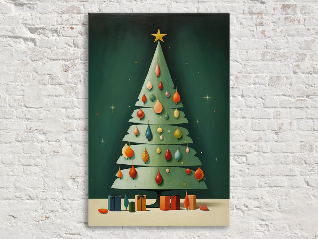 Christmas Tree Canvas Art - Retro Holiday Decor | Large Gallery Wrapped Print