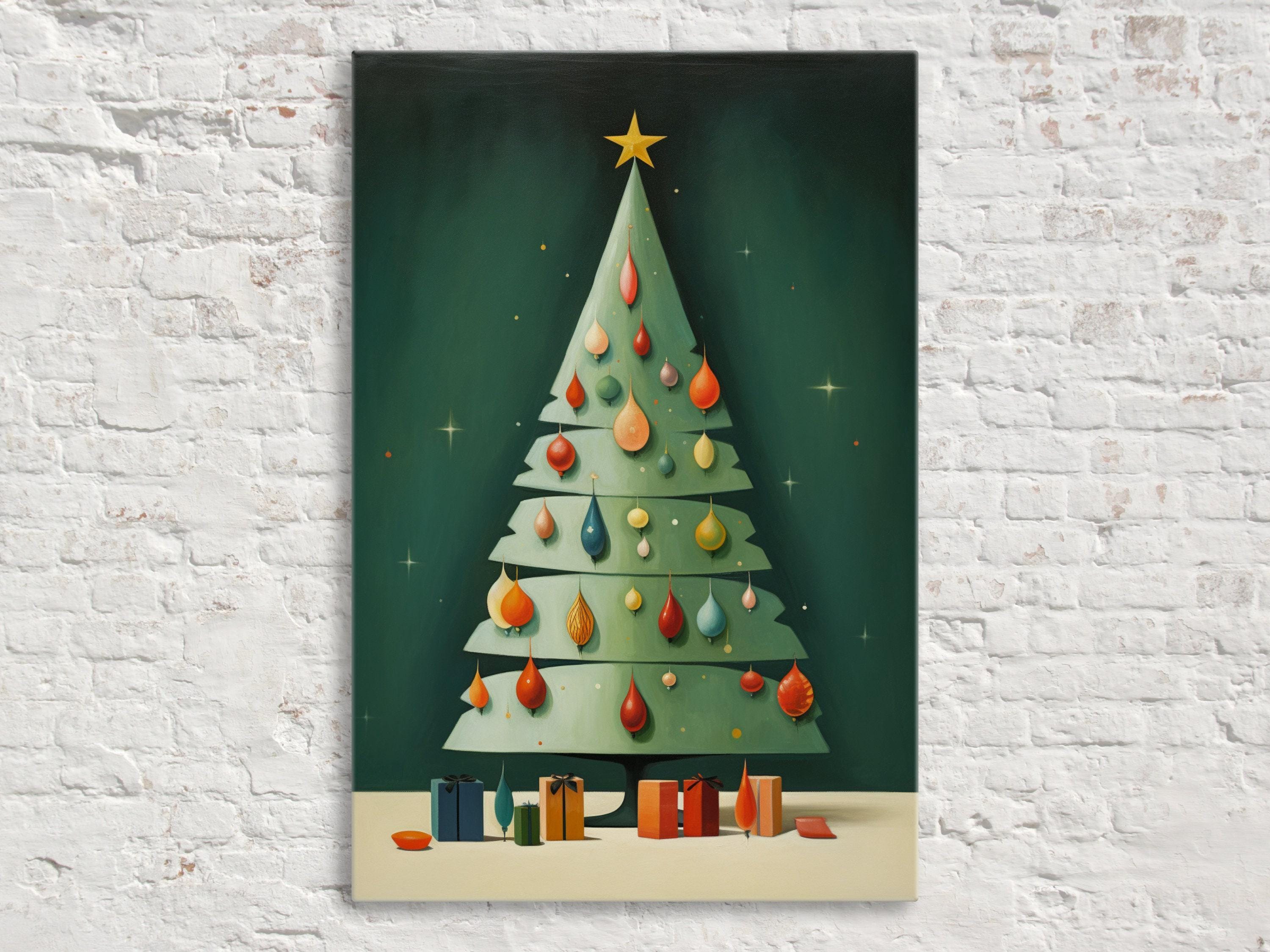 Christmas Tree Canvas Art - Retro Holiday Decor | Large Gallery Wrapped Print