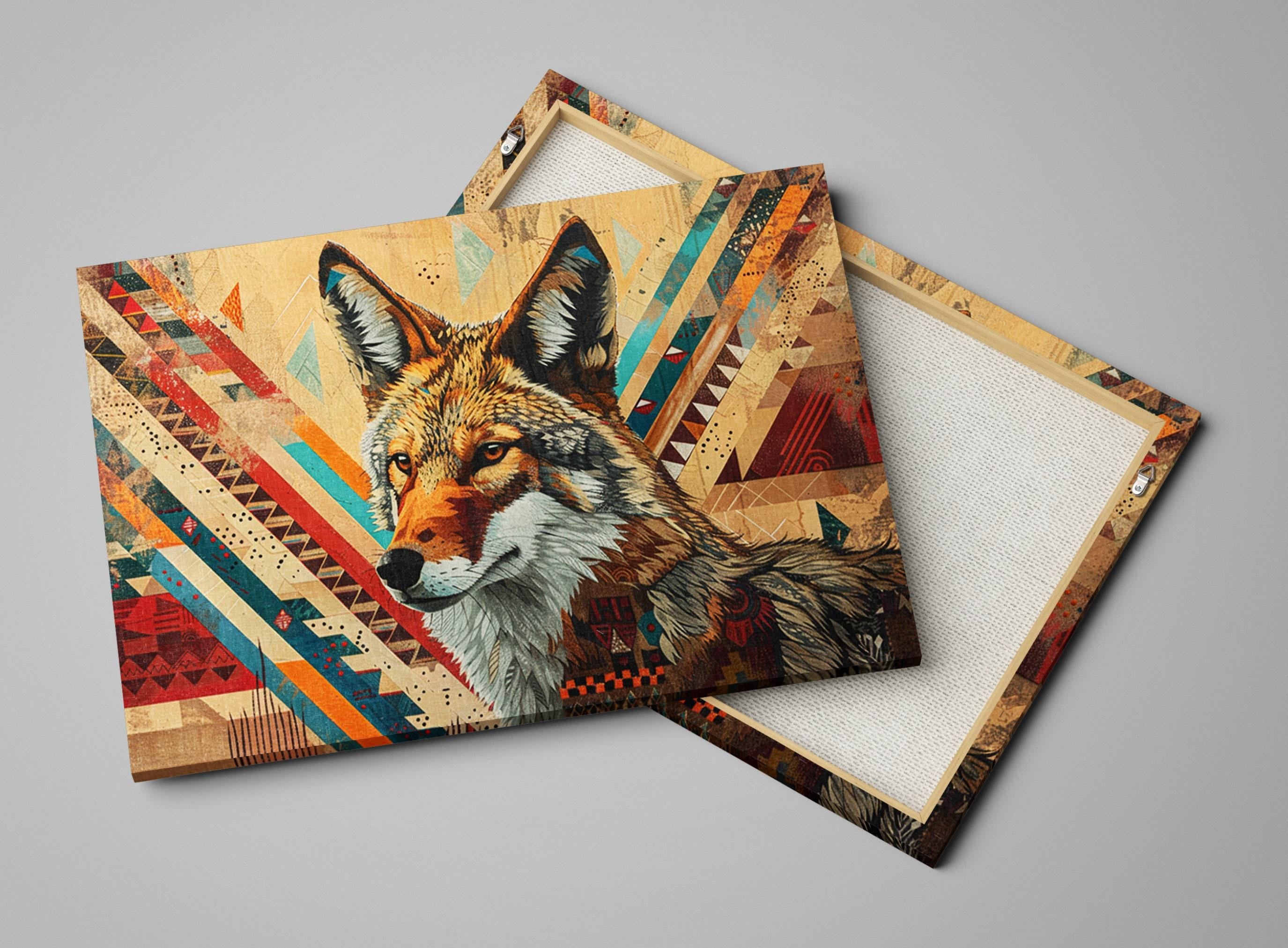 Tribal Coyote Wall Art – Native American Art on Extra Large Gallery Wrapped Canvas