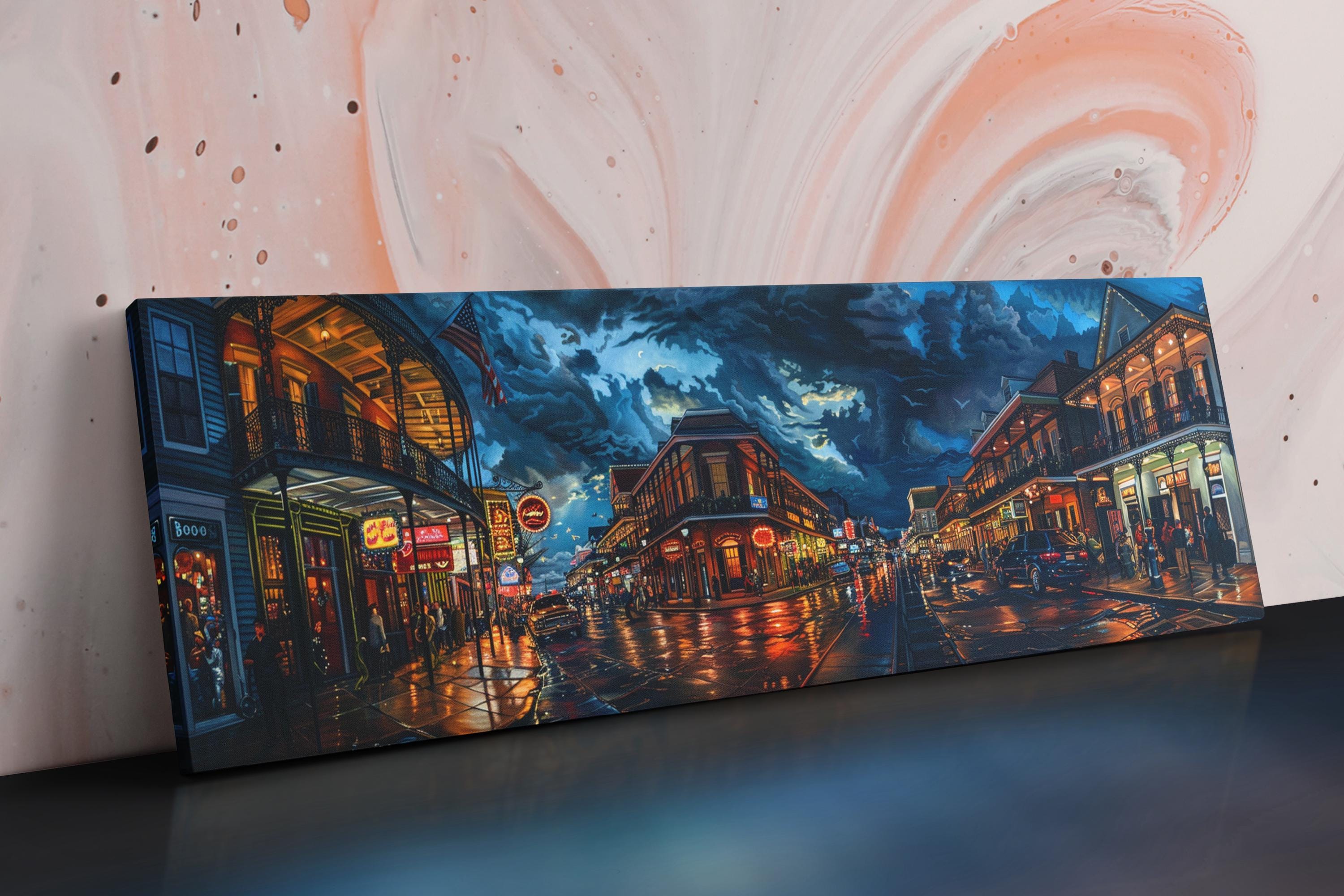 a painting of a city street at night