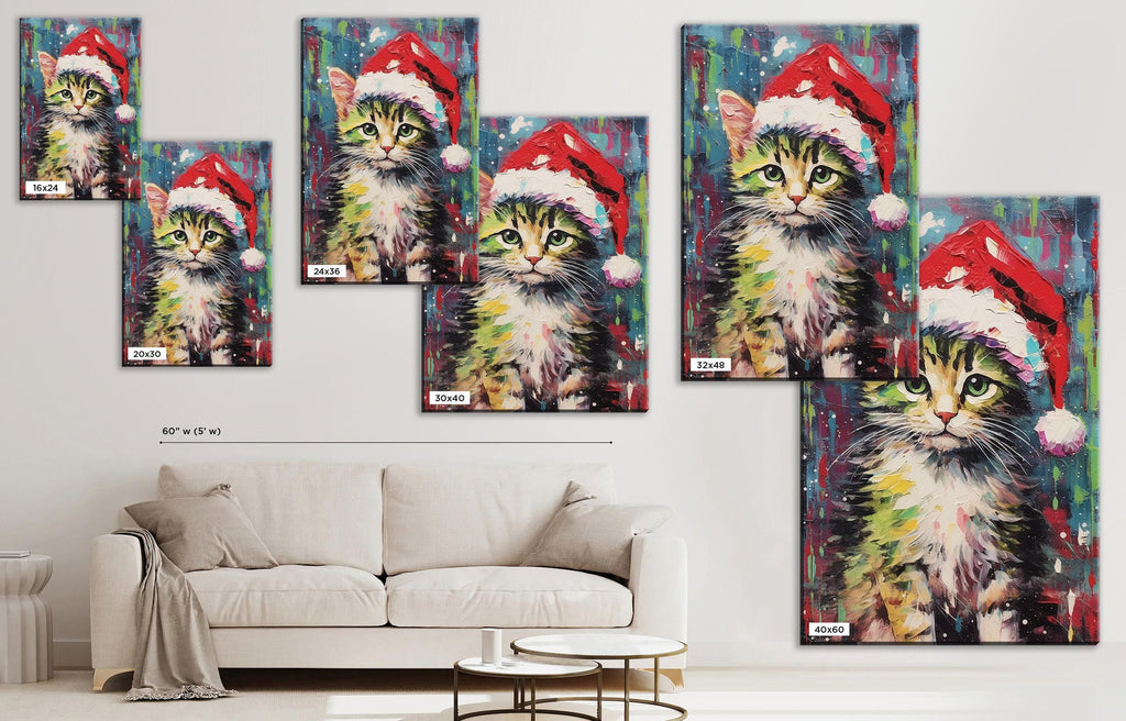 Christmas Kitten Art Print – Cute Holiday Kitten Print on Gallery Wrapped Canvas