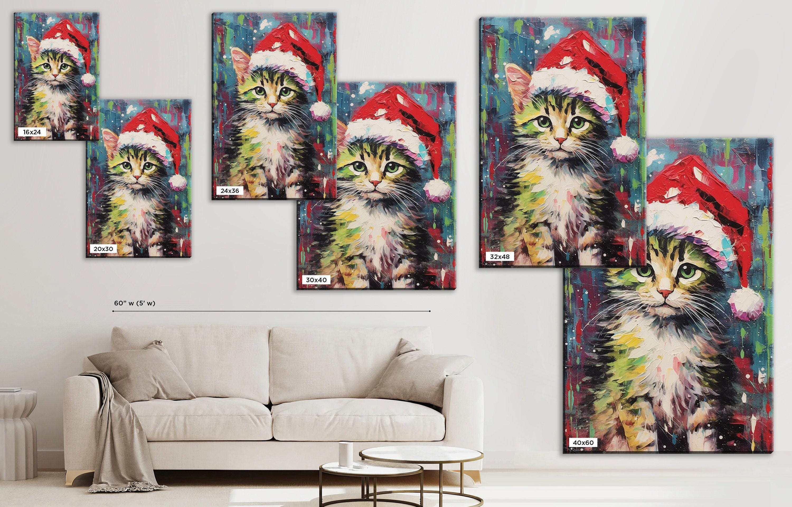 Christmas Kitten Art Print – Cute Holiday Kitten Print on Gallery Wrapped Canvas
