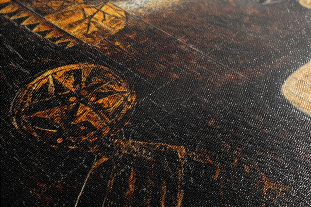 a close up of a painting on a piece of wood