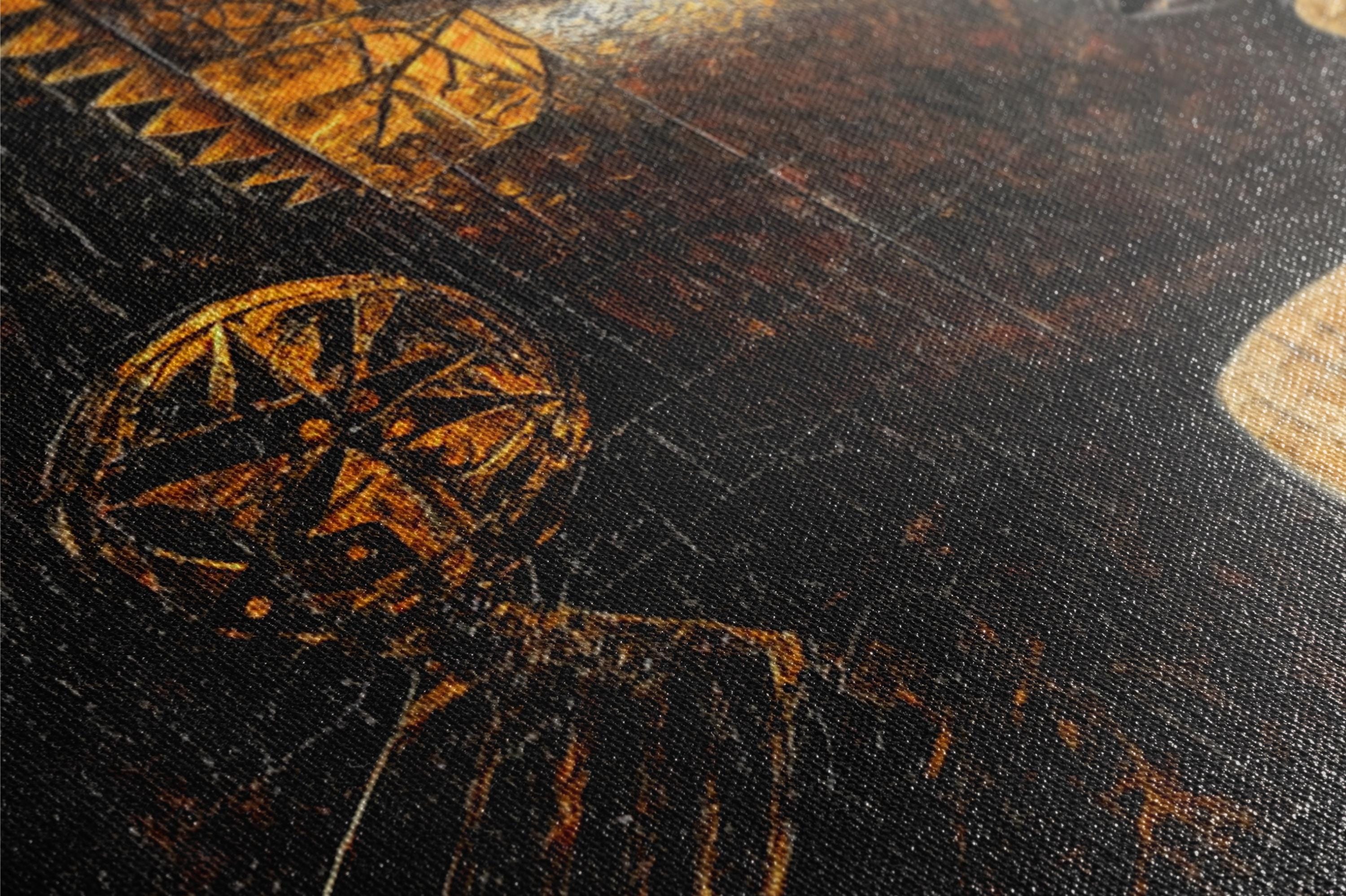 a close up of a painting on a piece of wood