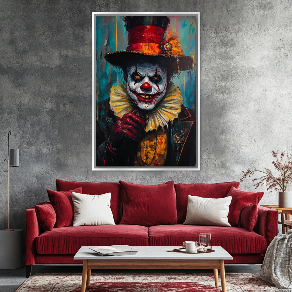 Sinister Clown Wall Art – Frightening Halloween Canvas Print | Extra Large Gallery Wrapped Canvas