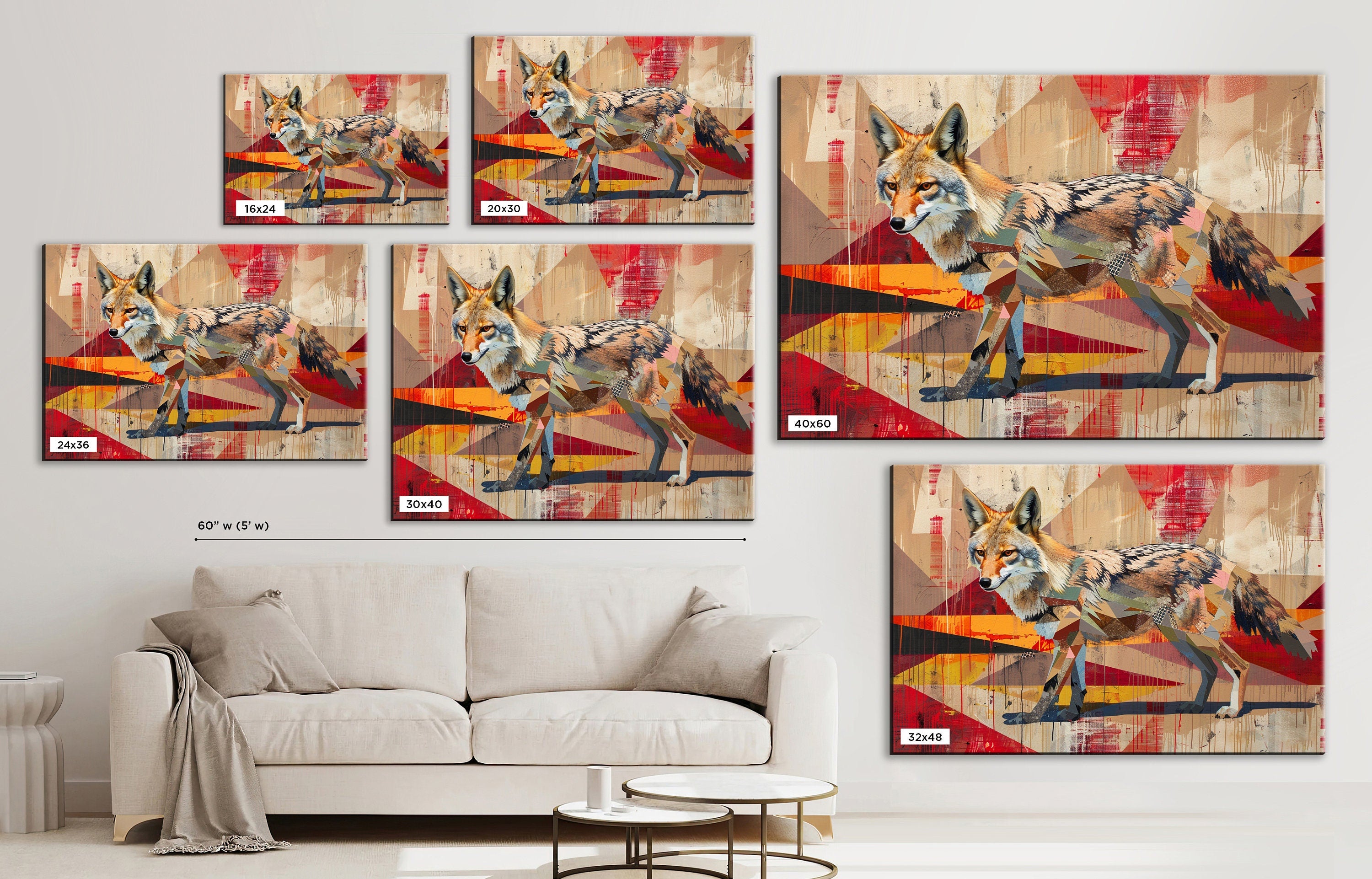 Contemporary Coyote Painting – Large Gallery Wrapped Canvas | Modern Desert Animal Art